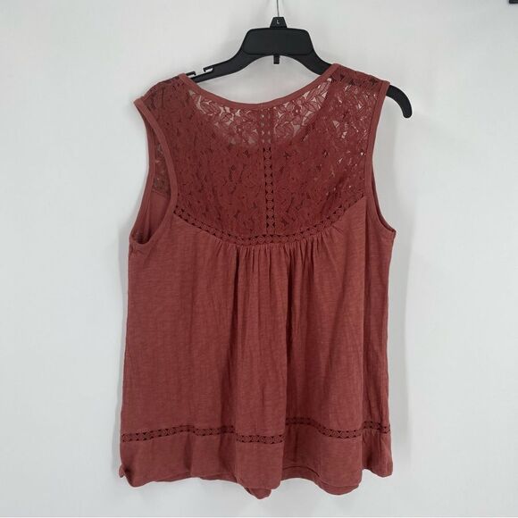 Caslon Women’s Scoop Neck Sleeveless Lace and Eyelet Detail Brown Blouse size M - Picture 3 of 3